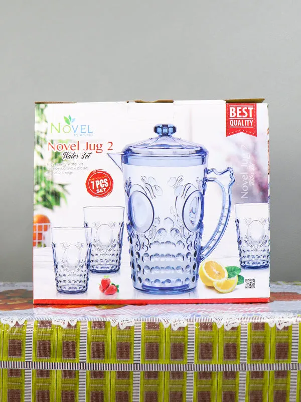 02 Plastic Novel Jug with 6 Glass Set of 7 Blue