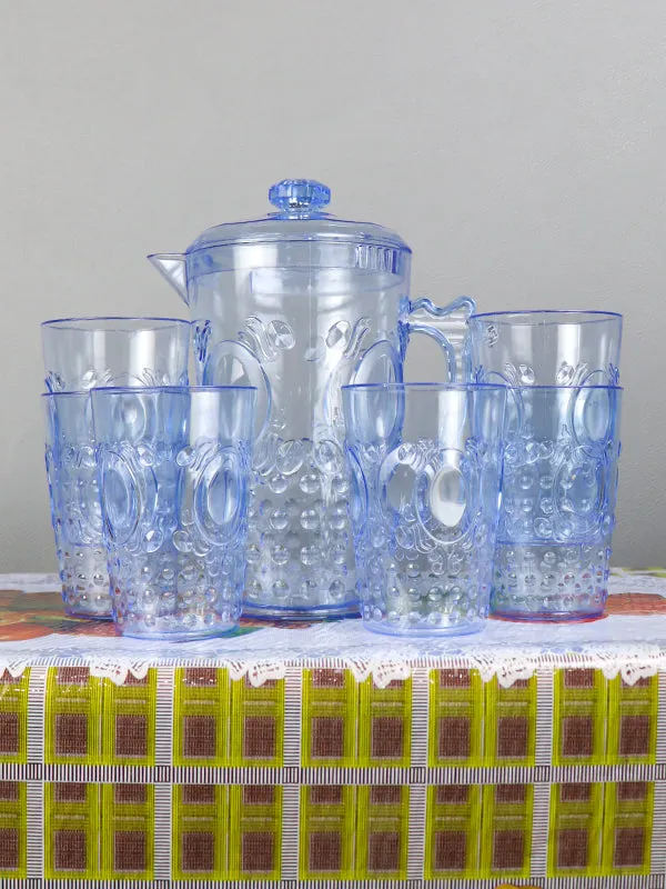 02 Plastic Novel Jug with 6 Glass Set of 7 Blue