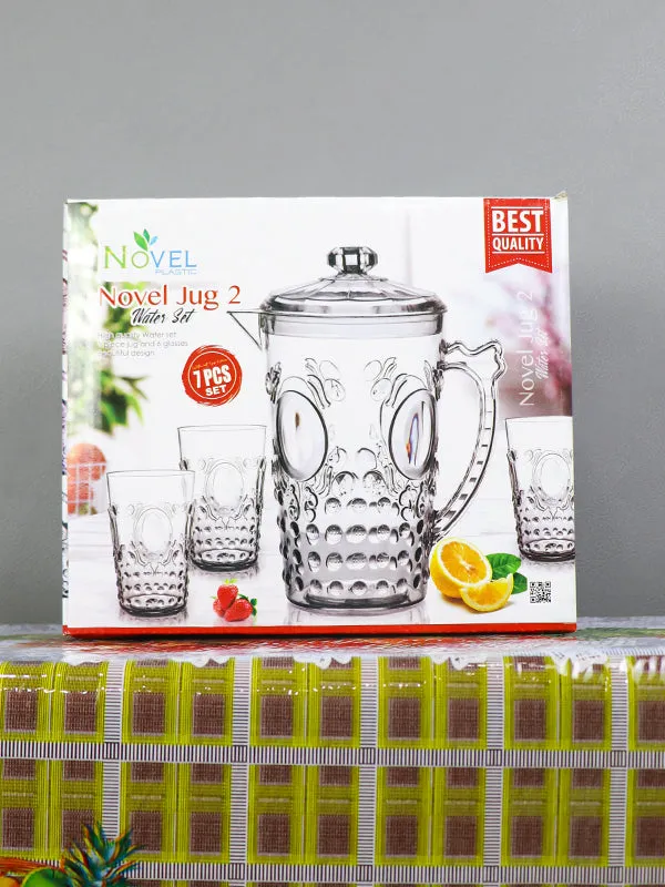 02 Plastic Novel Jug with 6 Glass Set of 7 White