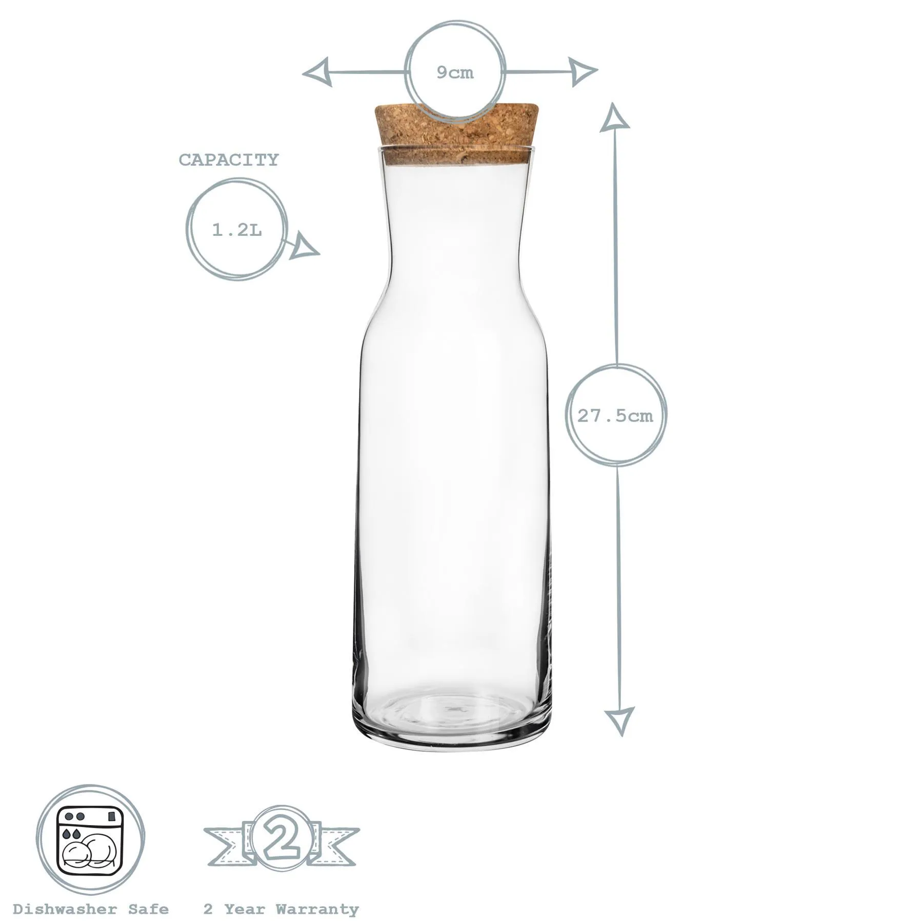 1.2L Aquaria Glass Carafe with Cork Lid - By Bormioli Rocco