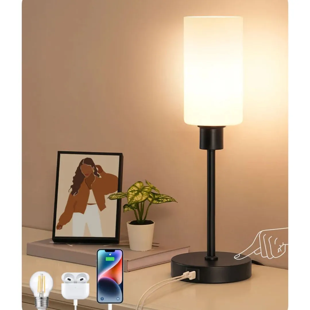 19 Black Glass Table Lamp with Touch Control-HLTL08A