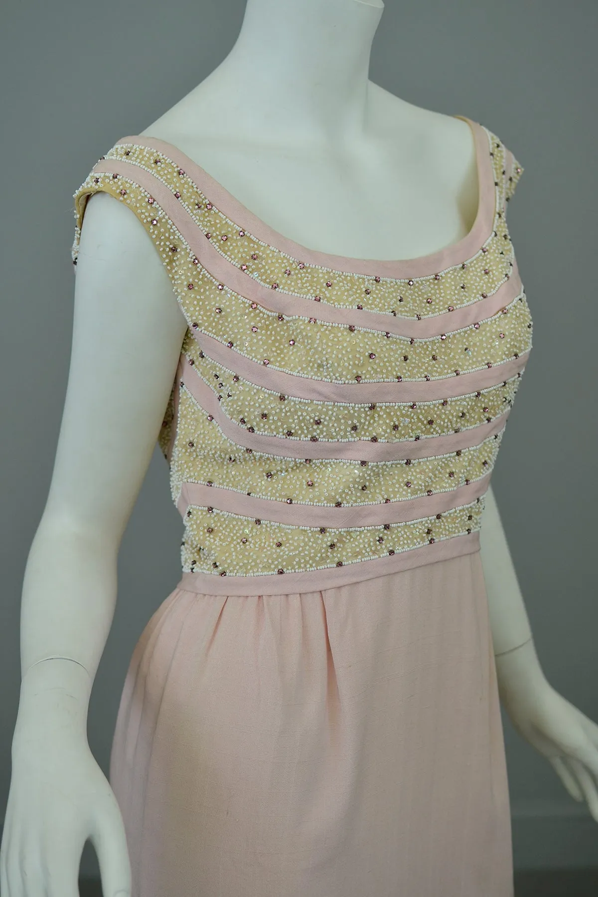 1960s Pale Pink Beaded Short Cocktail Dress