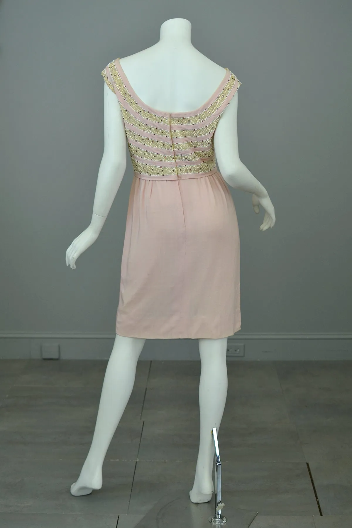 1960s Pale Pink Beaded Short Cocktail Dress