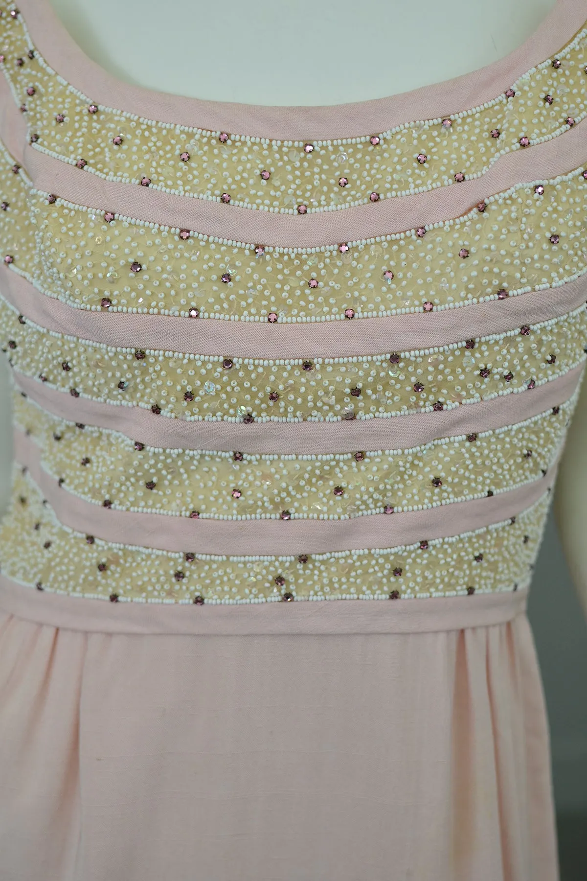 1960s Pale Pink Beaded Short Cocktail Dress