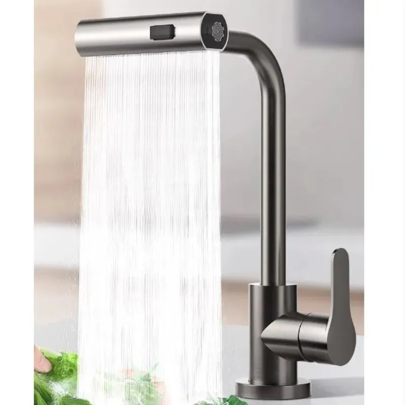 3 Modes Waterfall Stream Sprayer Head Sink Mixer Brushed Water Tap