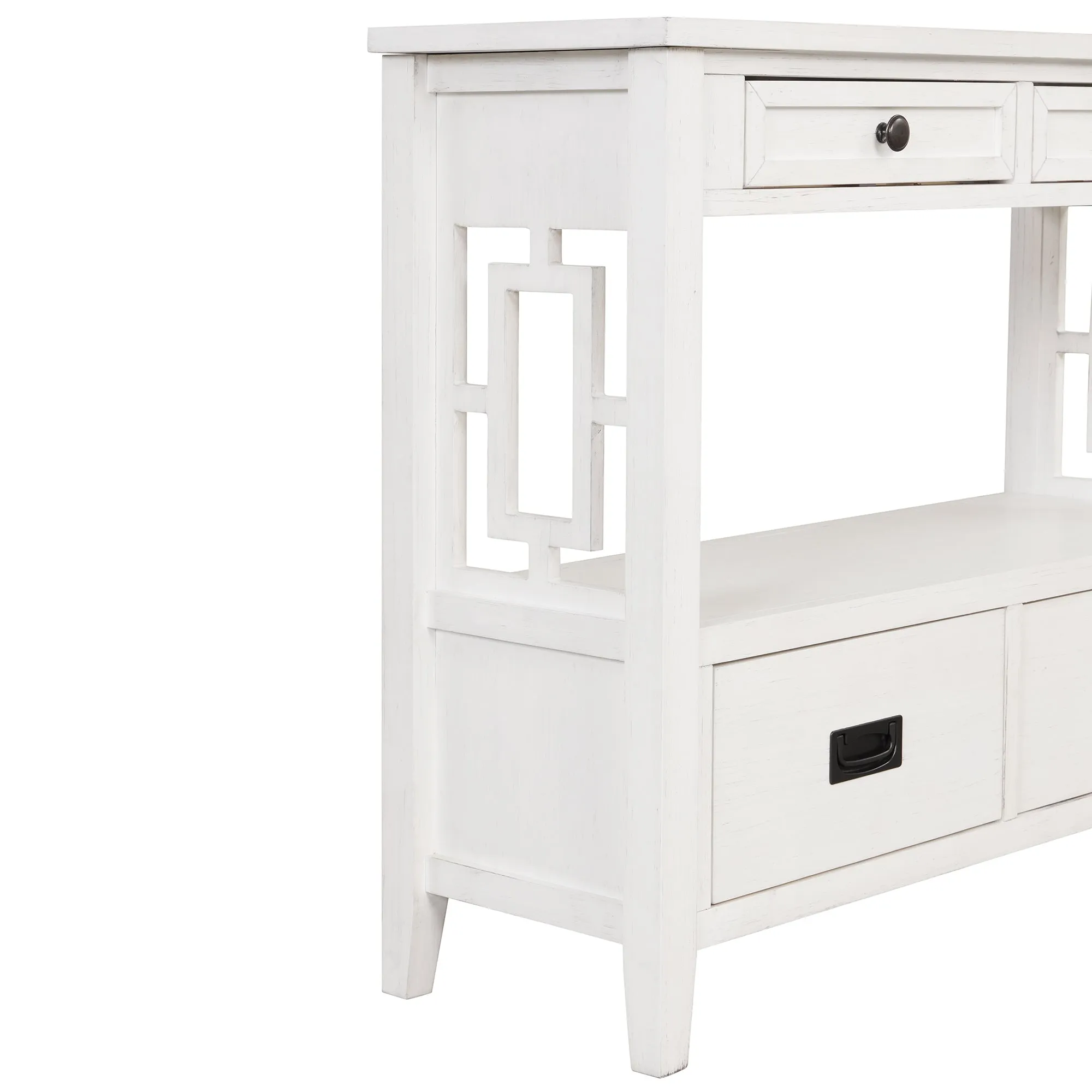 36'' Farmhouse Pine Wood Console Table Entry Sofa Table with 4 Drawers & 1 Storage Shelf for Entryway Living Room Bedroom Hallway Kitchen (Antique White)