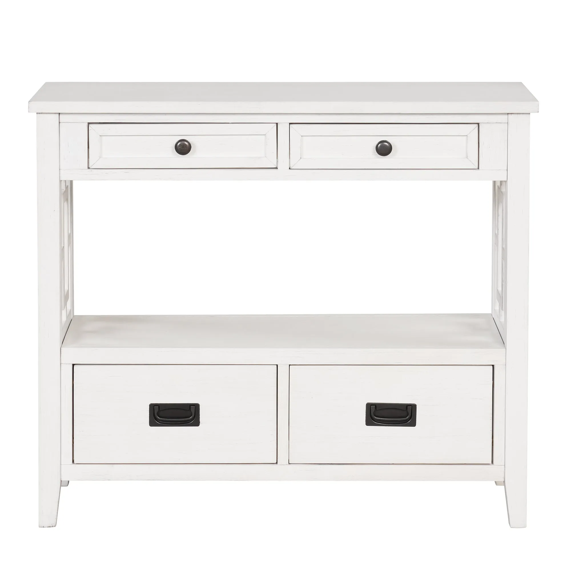 36'' Farmhouse Pine Wood Console Table Entry Sofa Table with 4 Drawers & 1 Storage Shelf for Entryway Living Room Bedroom Hallway Kitchen (Antique White)