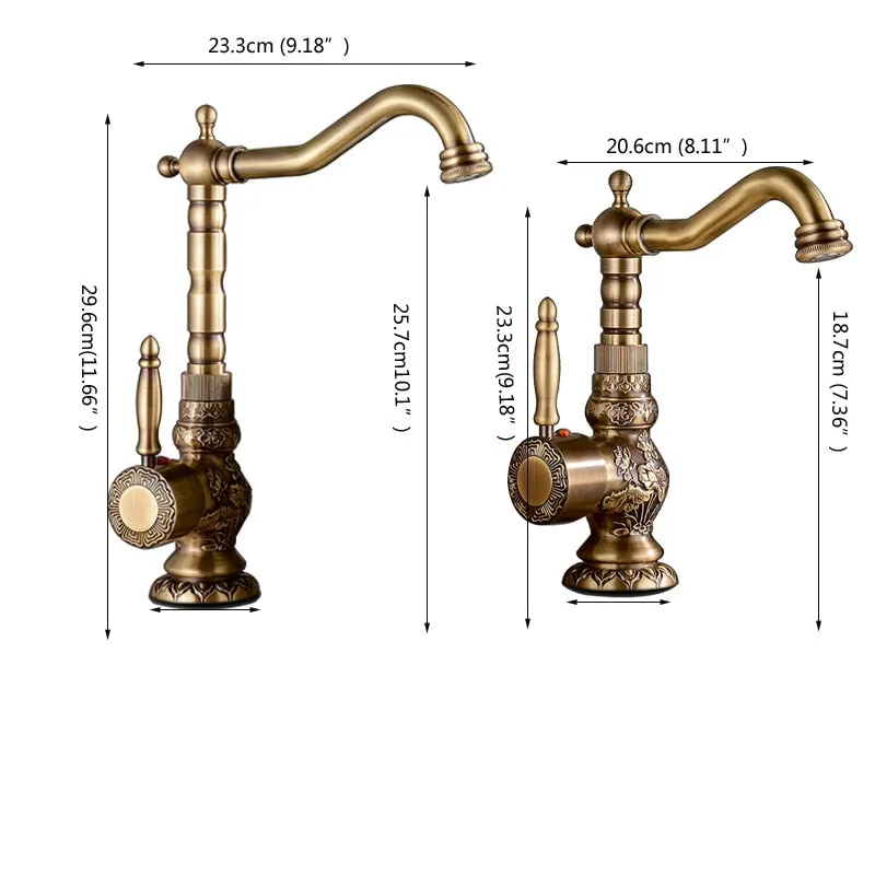 360 Rotation Single Handle Mixer Tap Basin Faucet Antique Sink Tap