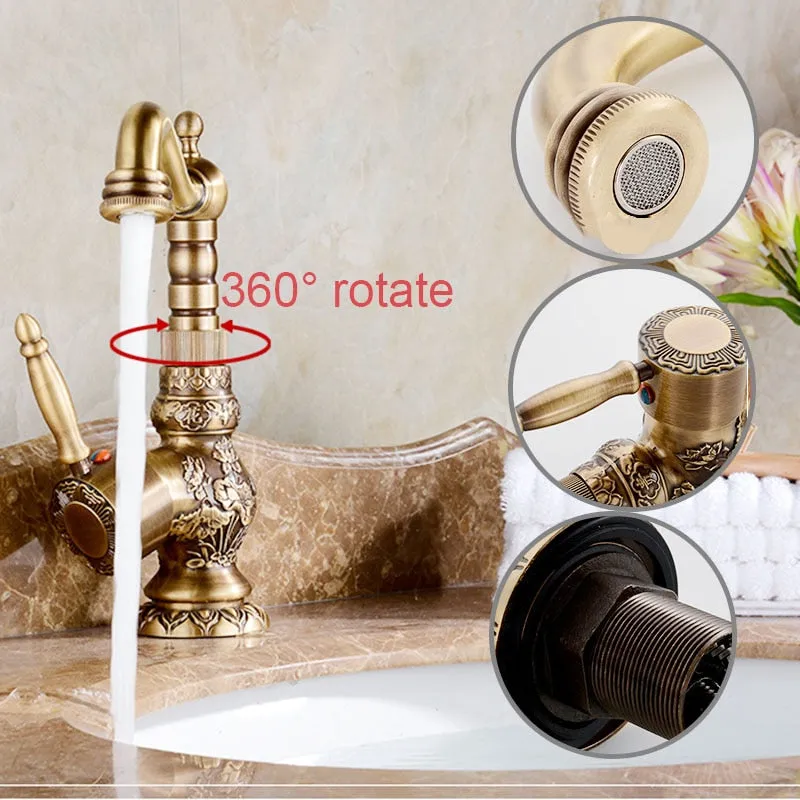 360 Rotation Single Handle Mixer Tap Basin Faucet Antique Sink Tap