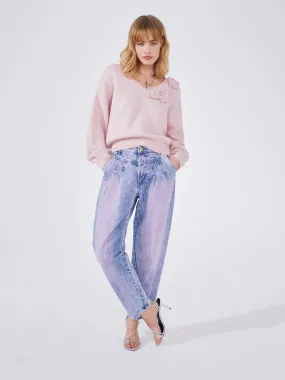 Acid Wash Crystal Vintage Tapered Jeans