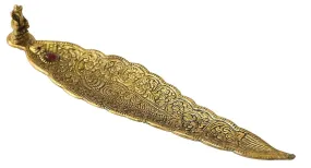 Agarbatti Holder Gold Plated Leaf Pattern with Small Ganesh