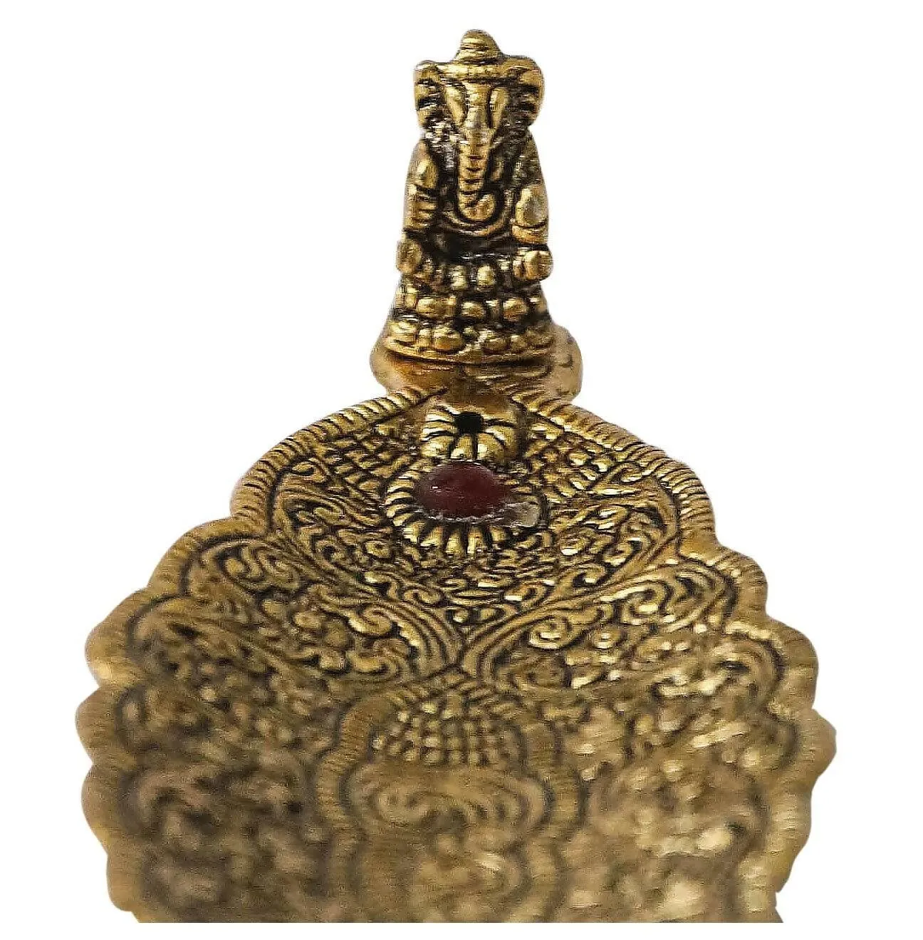 Agarbatti Holder Gold Plated Leaf Pattern with Small Ganesh