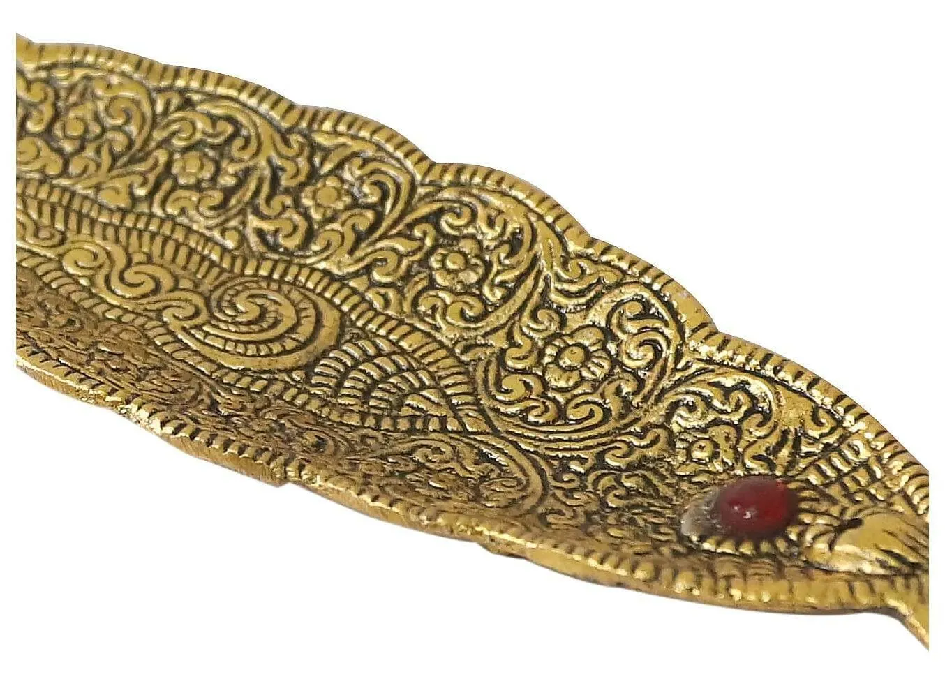 Agarbatti Holder Gold Plated Leaf Pattern with Small Ganesh