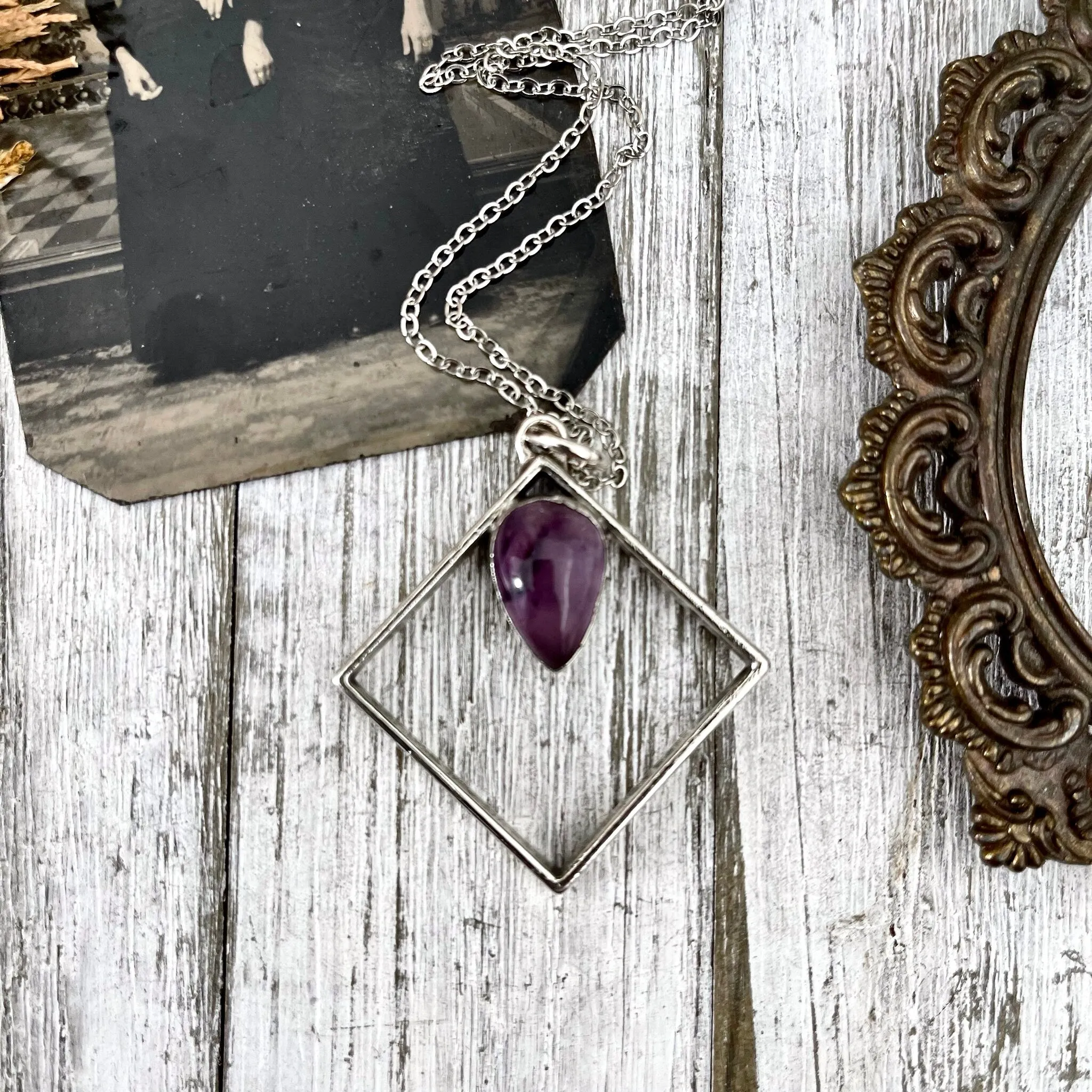 Amethyst Crystal Necklace Pendant in Fine Silver / Foxlark Collection - One of a Kind