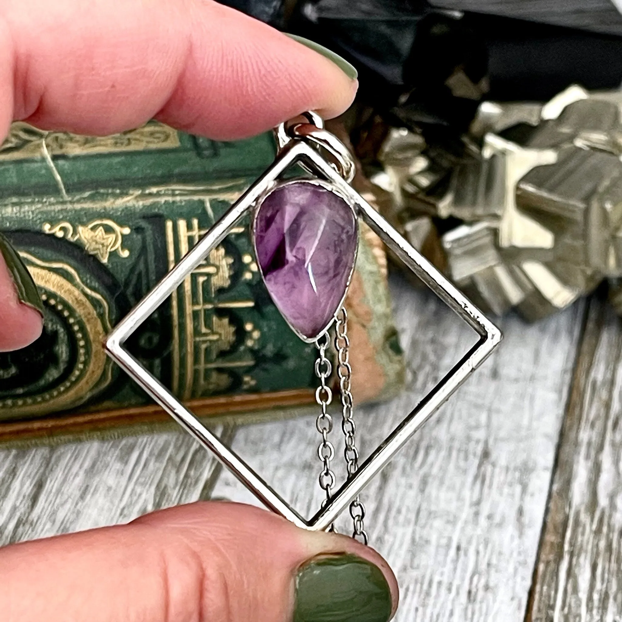 Amethyst Crystal Necklace Pendant in Fine Silver / Foxlark Collection - One of a Kind