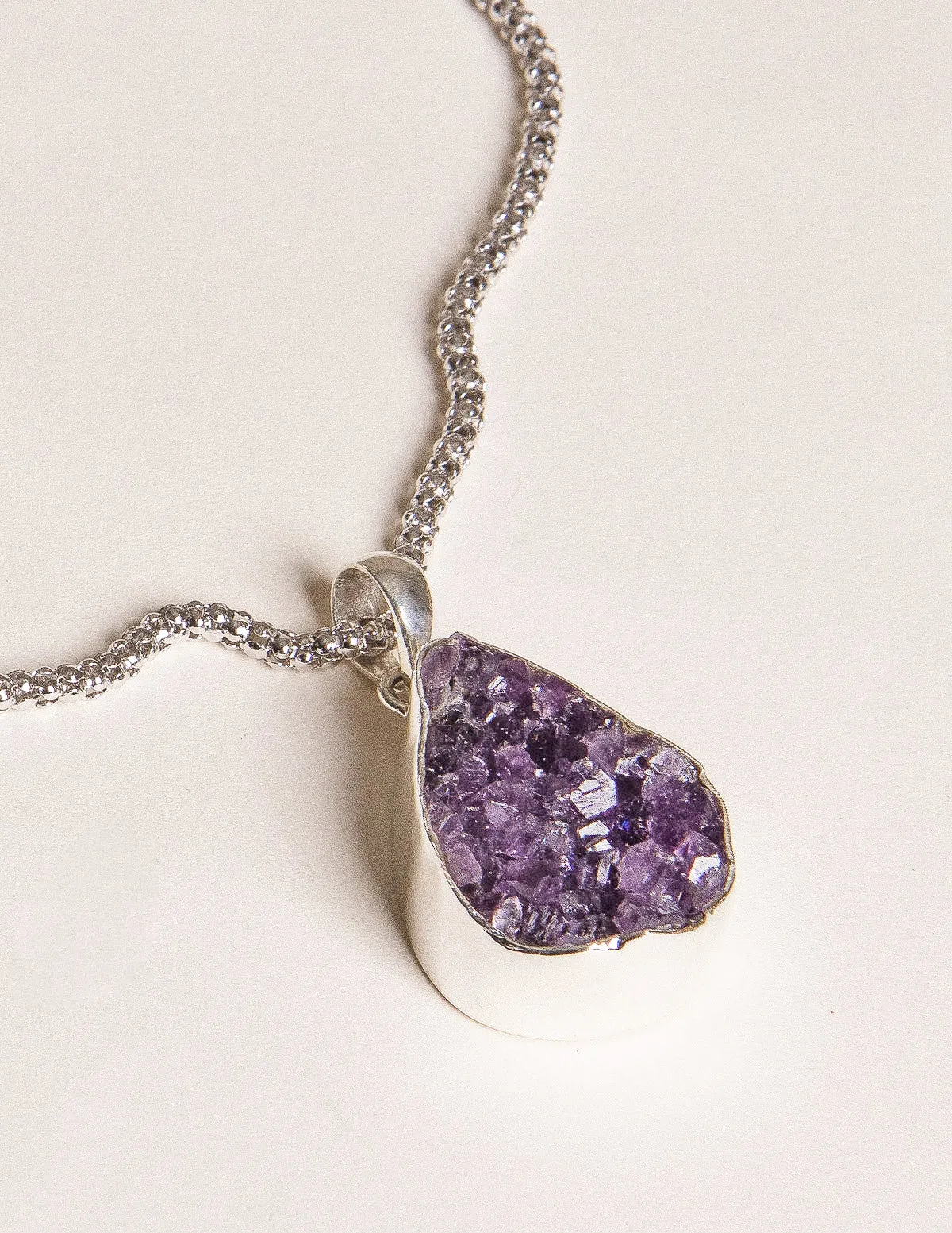 Amethyst Druzy Pendant Silver Necklace - One of a Kind