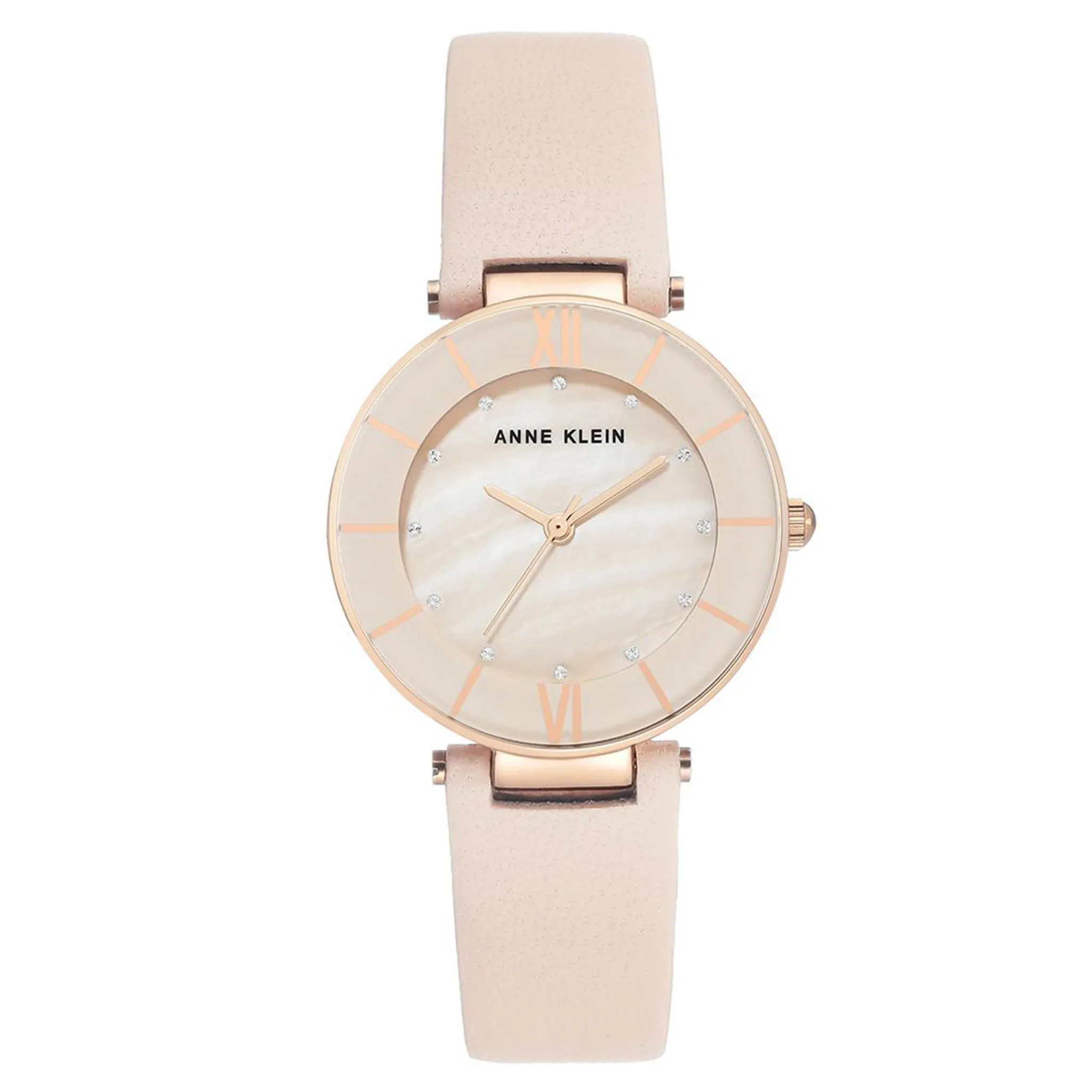 Anne Klein Swarovski Crystal Light Pink Leather Women's Watch - AK3272RGLP