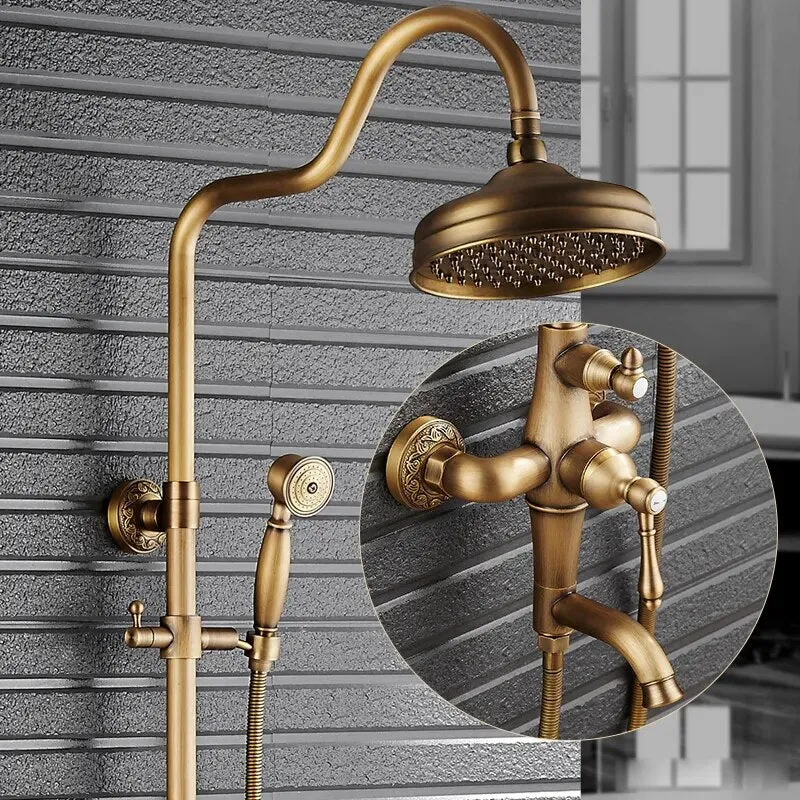 Antique Brass Mixer Valve Shower Set One Handle with Storage Holder