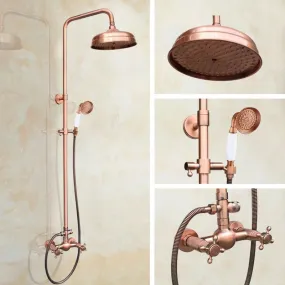 Antique Red Copper Brass Wall Mounted Bathroom Rainfall Shower Faucet Set