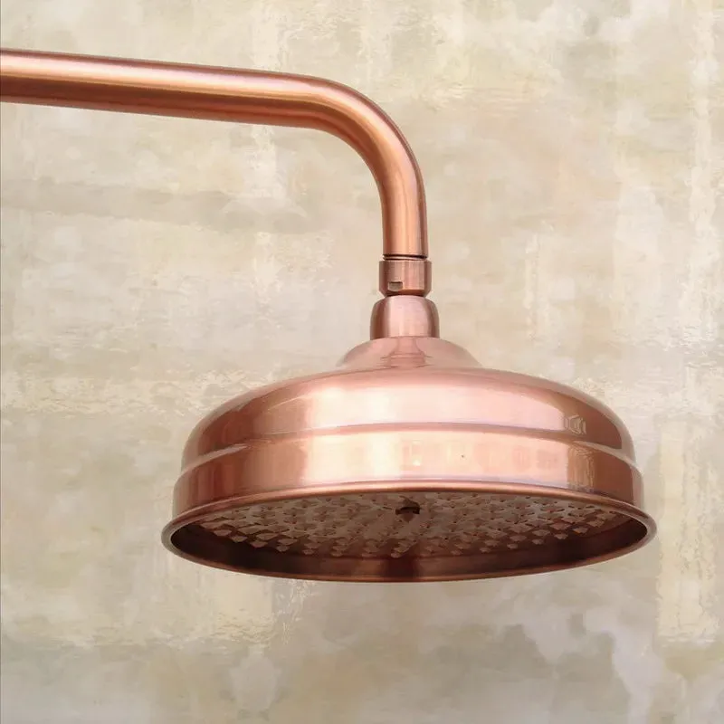 Antique Red Copper Brass Wall Mounted Bathroom Rainfall Shower Faucet Set