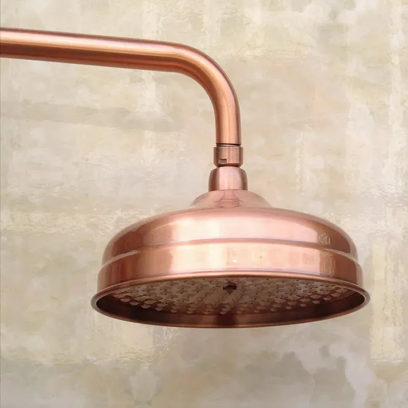 Antique Red Copper Wall Mounted Dual Handles Shower Head Faucet Set