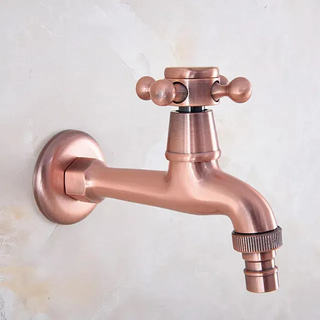 Antique Red Copper Wall Mounted Laundry Garden Washing Machine Faucet