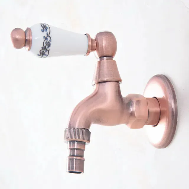 Antique Red Copper Wall Mounted Laundry Garden Washing Machine Faucet