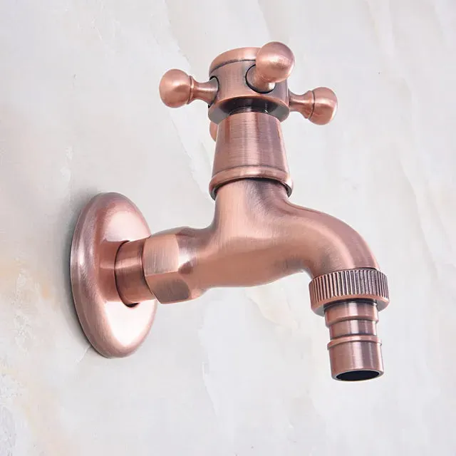 Antique Red Copper Wall Mounted Laundry Garden Washing Machine Faucet