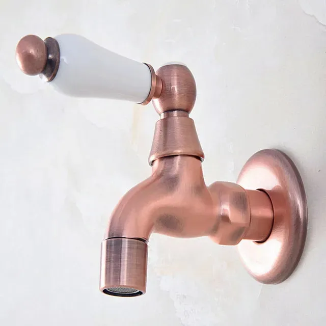 Antique Red Copper Wall Mounted Laundry Garden Washing Machine Faucet