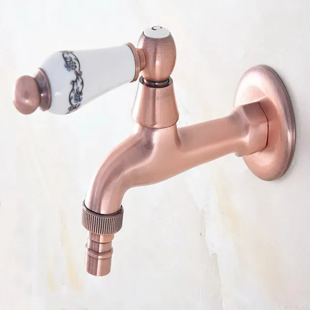 Antique Red Copper Wall Mounted Laundry Garden Washing Machine Faucet