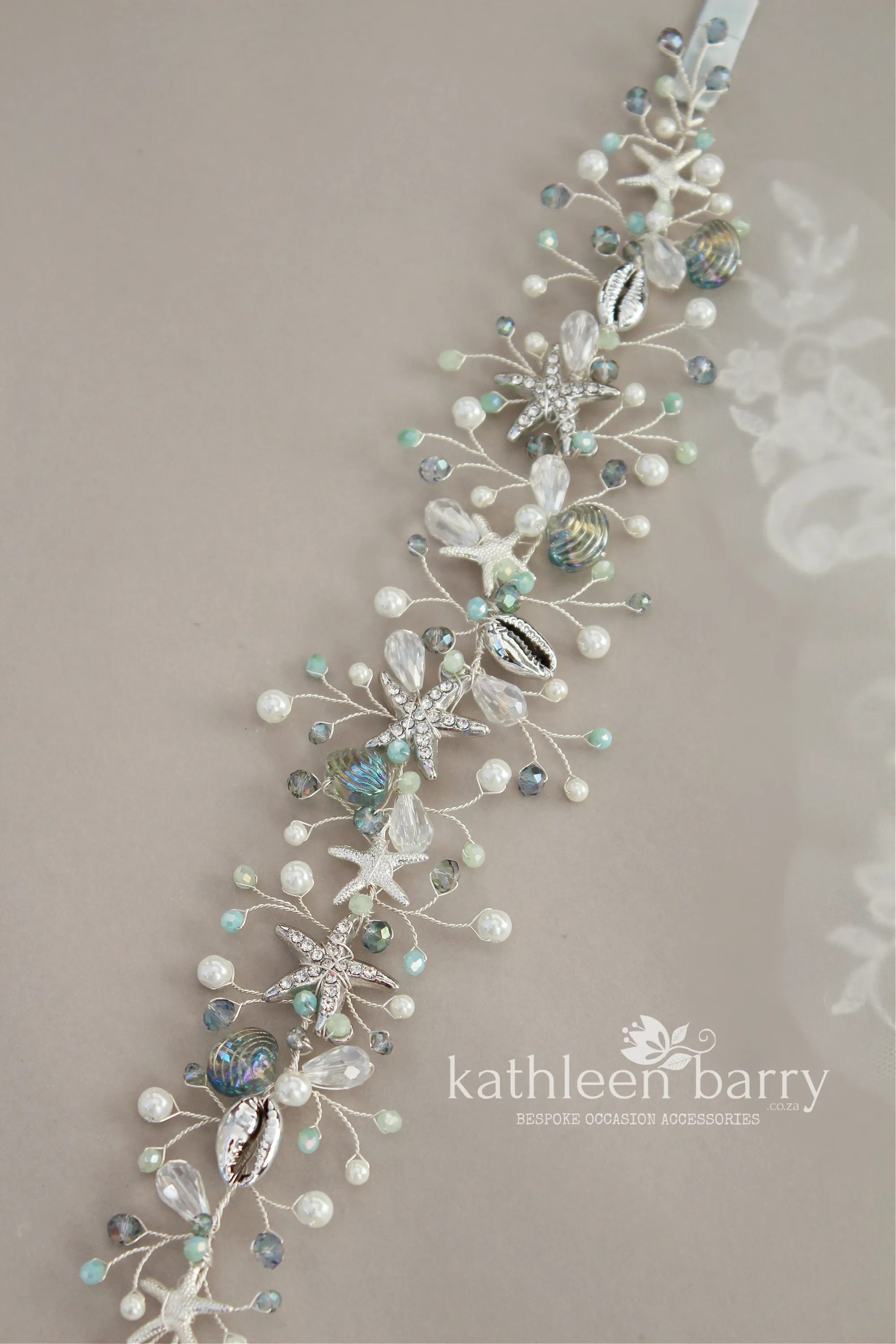 Ariel Starfish & shell wedding dress sash belt - color options available