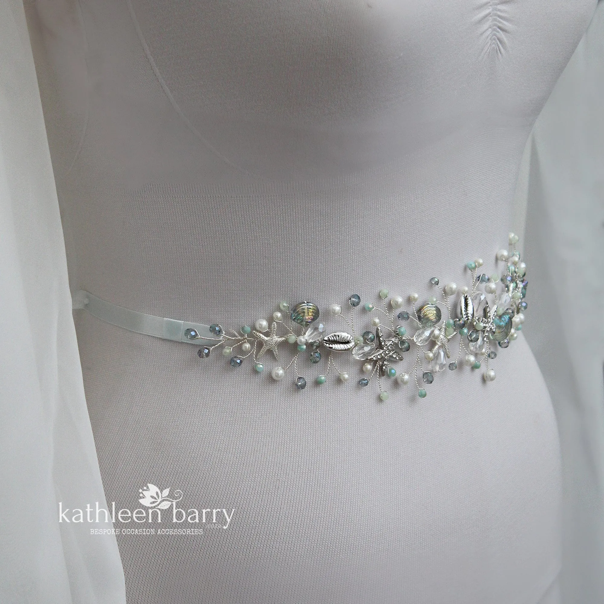 Ariel Starfish & shell wedding dress sash belt - color options available