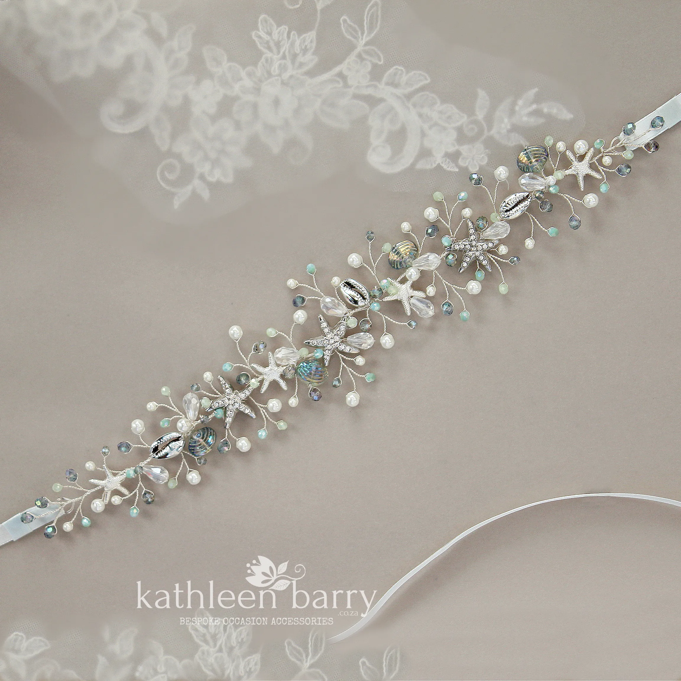 Ariel Starfish & shell wedding dress sash belt - color options available