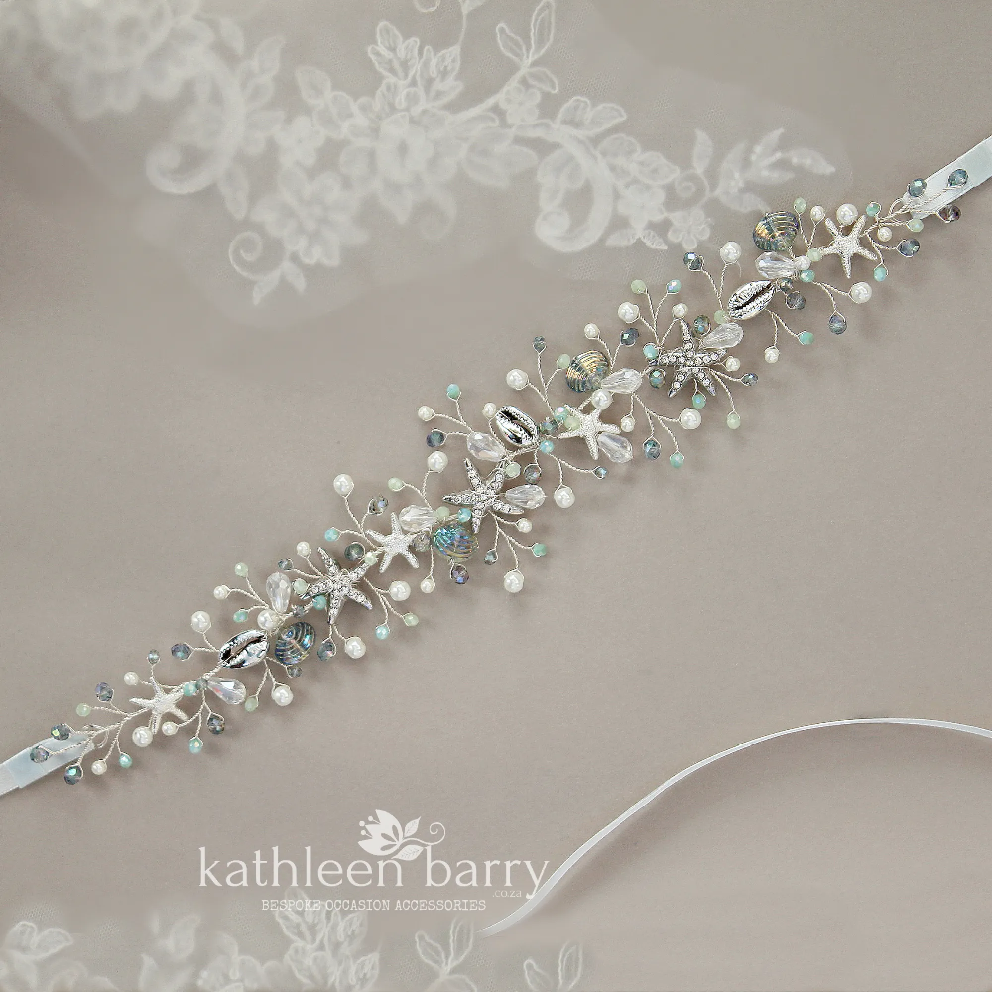 Ariel Starfish & shell wedding dress sash belt - color options available