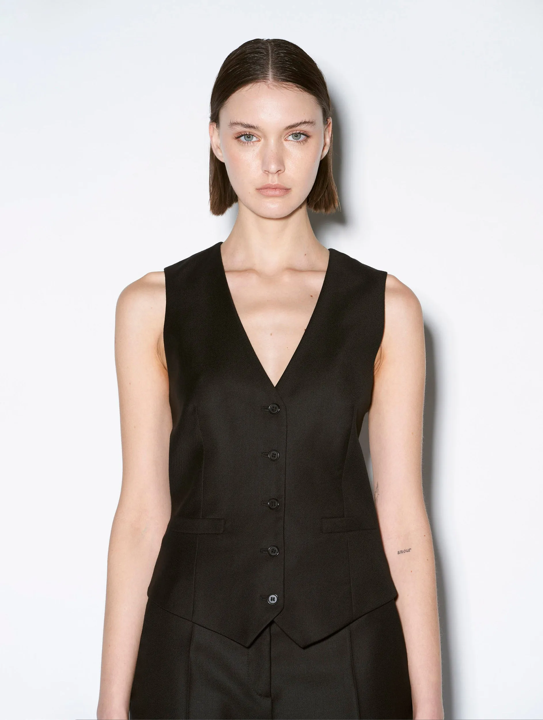 Black cashmere wool suit waistcoat