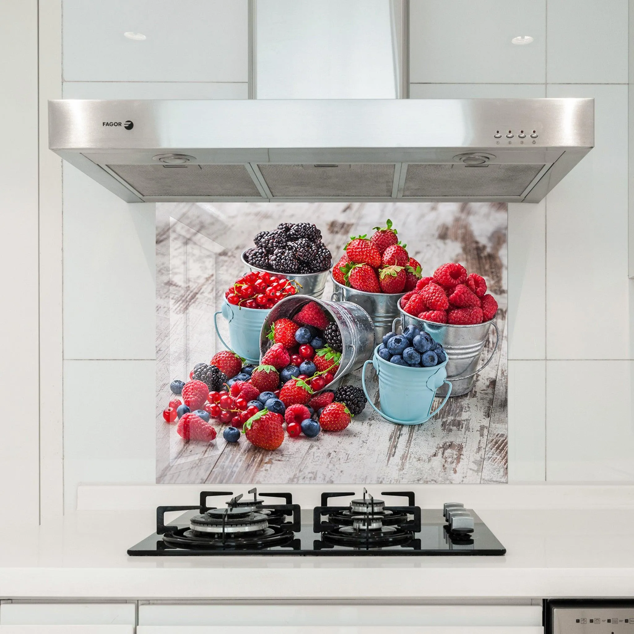 Blue and Red Berries | Glass Printed Backsplash for your Kitchen