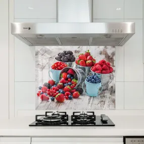 Blue and Red Berries | Glass Printed Backsplash for your Kitchen