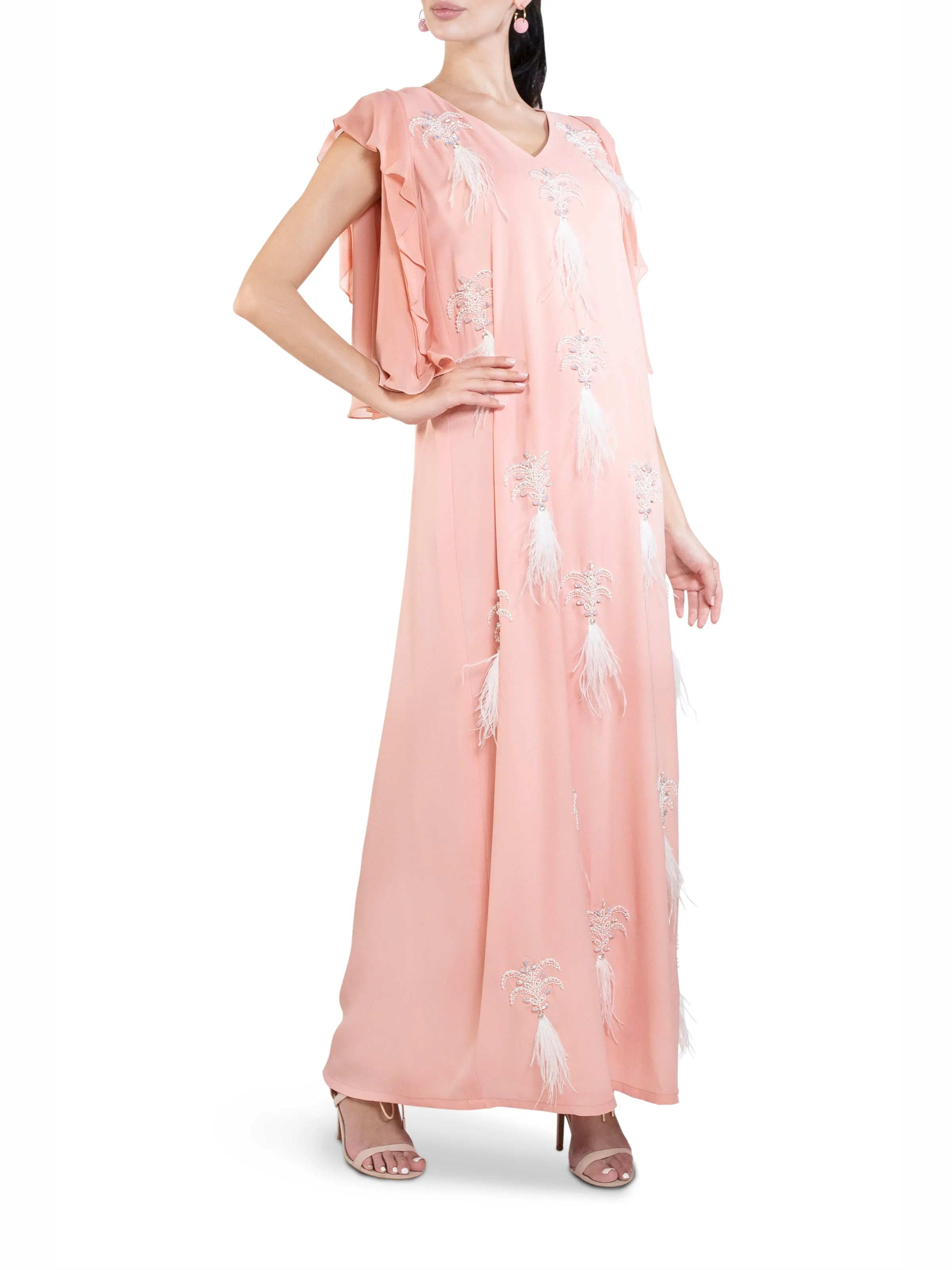 Blush Feather Embellished Kaftan