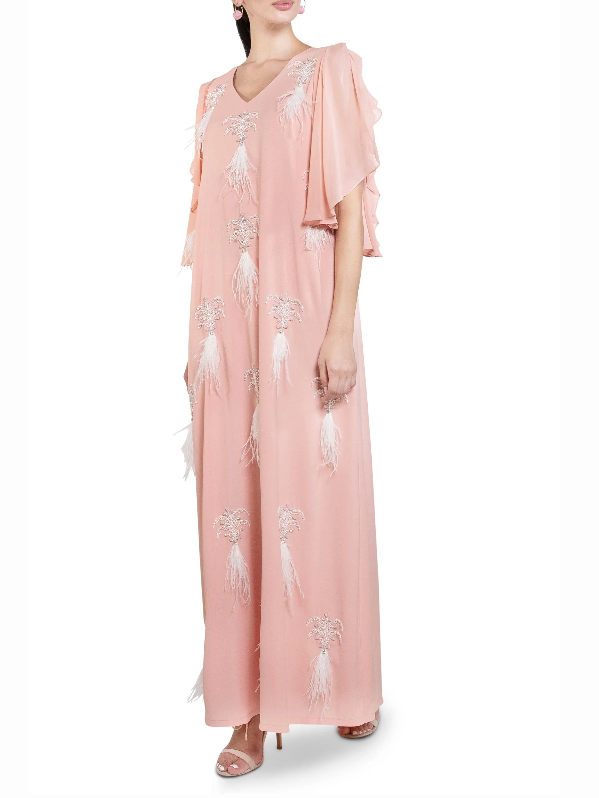 Blush Feather Embellished Kaftan