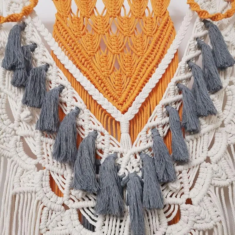 Bohemia Orange Beige Wall Hanging with Tassels