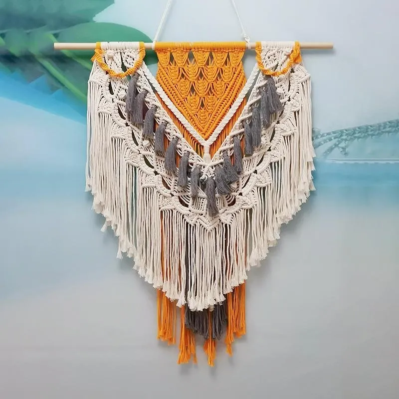 Bohemia Orange Beige Wall Hanging with Tassels