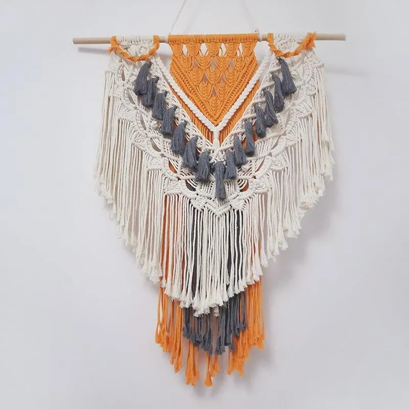 Bohemia Orange Beige Wall Hanging with Tassels