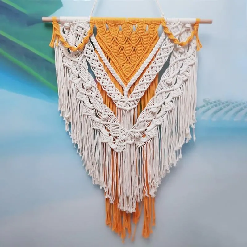 Bohemia Orange Beige Wall Hanging with Tassels