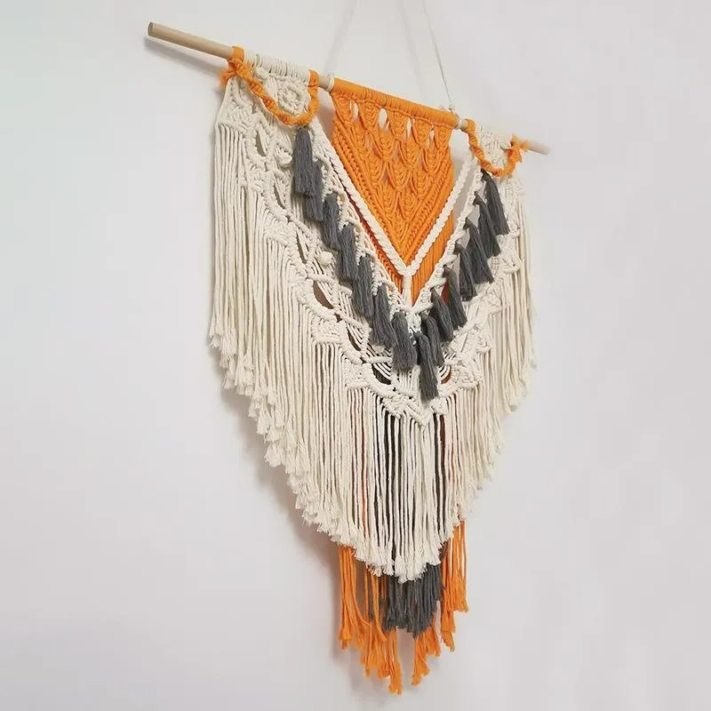 Bohemia Orange Beige Wall Hanging with Tassels