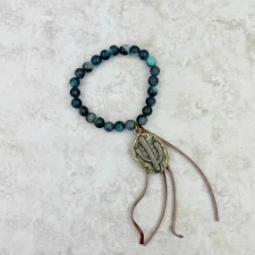 BRS230528-05-06   Jasper Bracelet with Tassel and metal Cactus Pendent