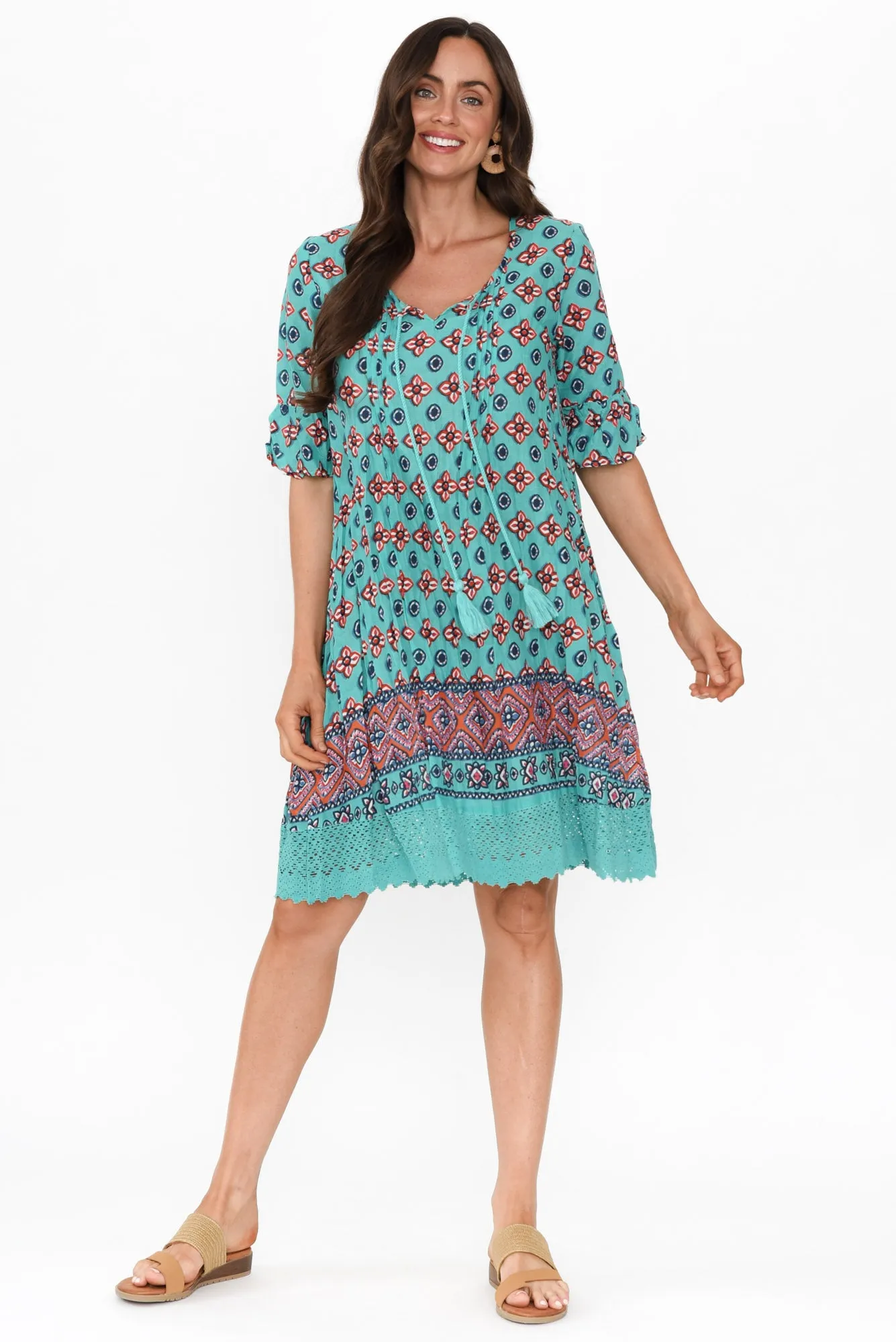 Cayman Aqua Mosaic Cotton Tunic Dress