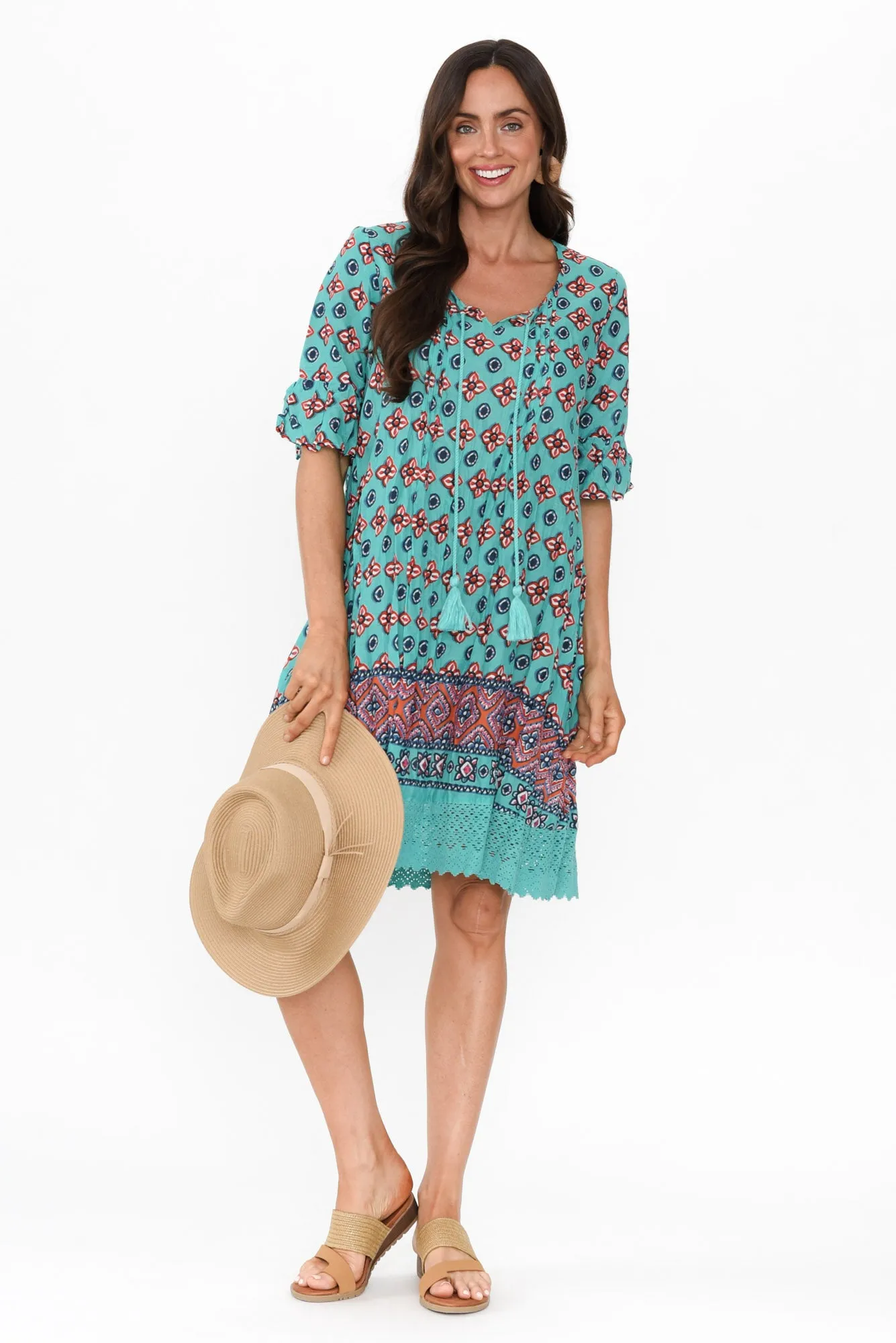 Cayman Aqua Mosaic Cotton Tunic Dress