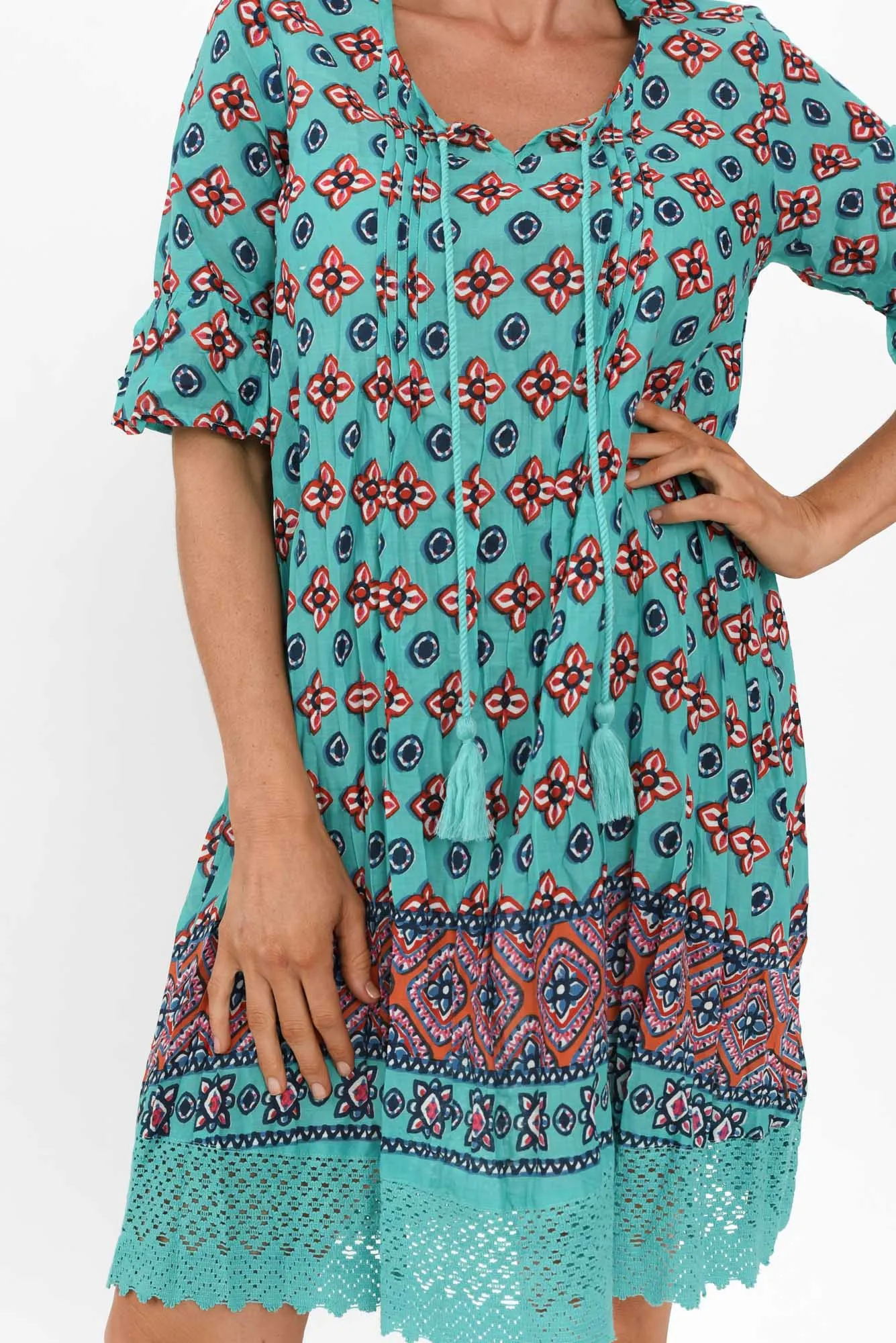 Cayman Aqua Mosaic Cotton Tunic Dress