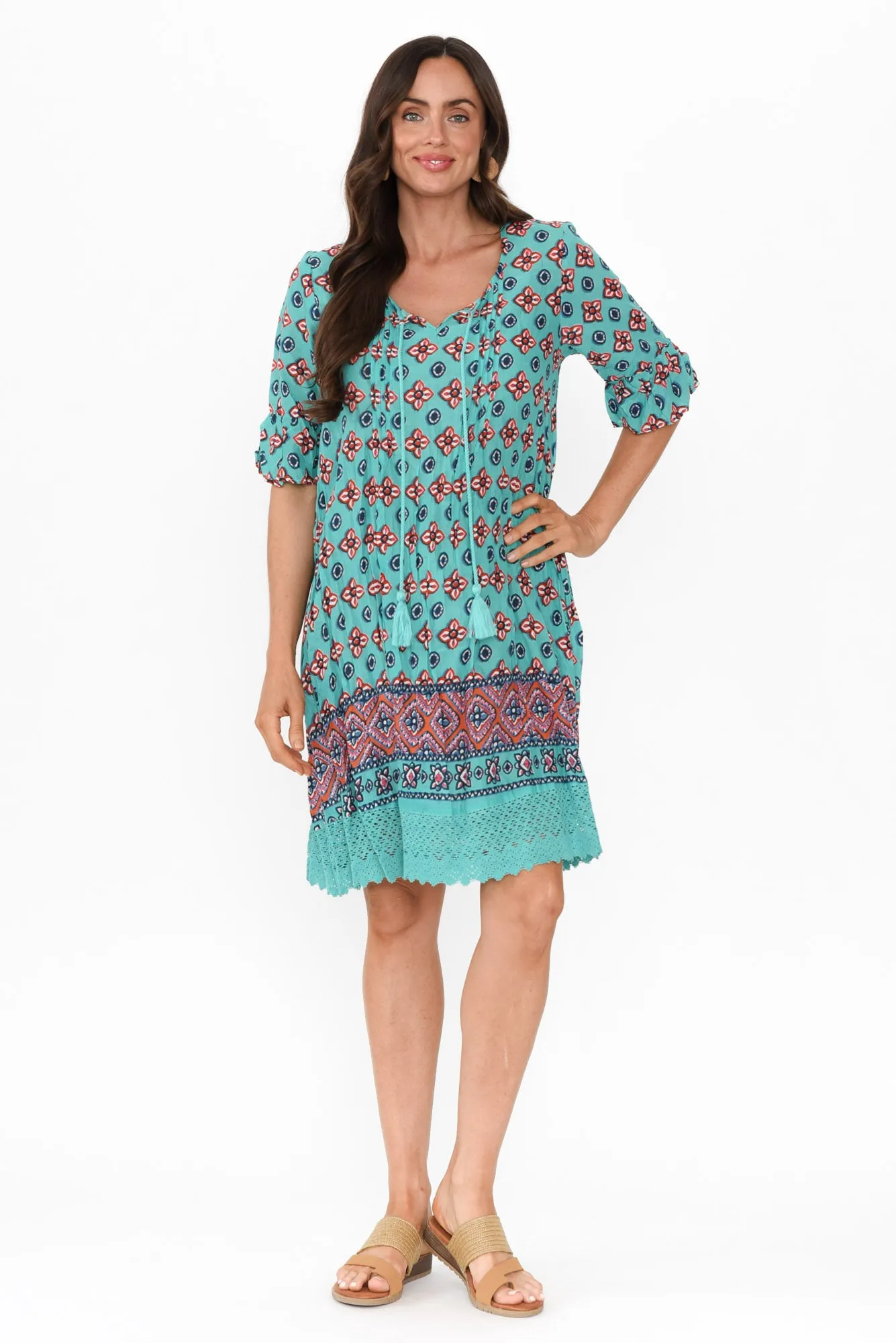 Cayman Aqua Mosaic Cotton Tunic Dress