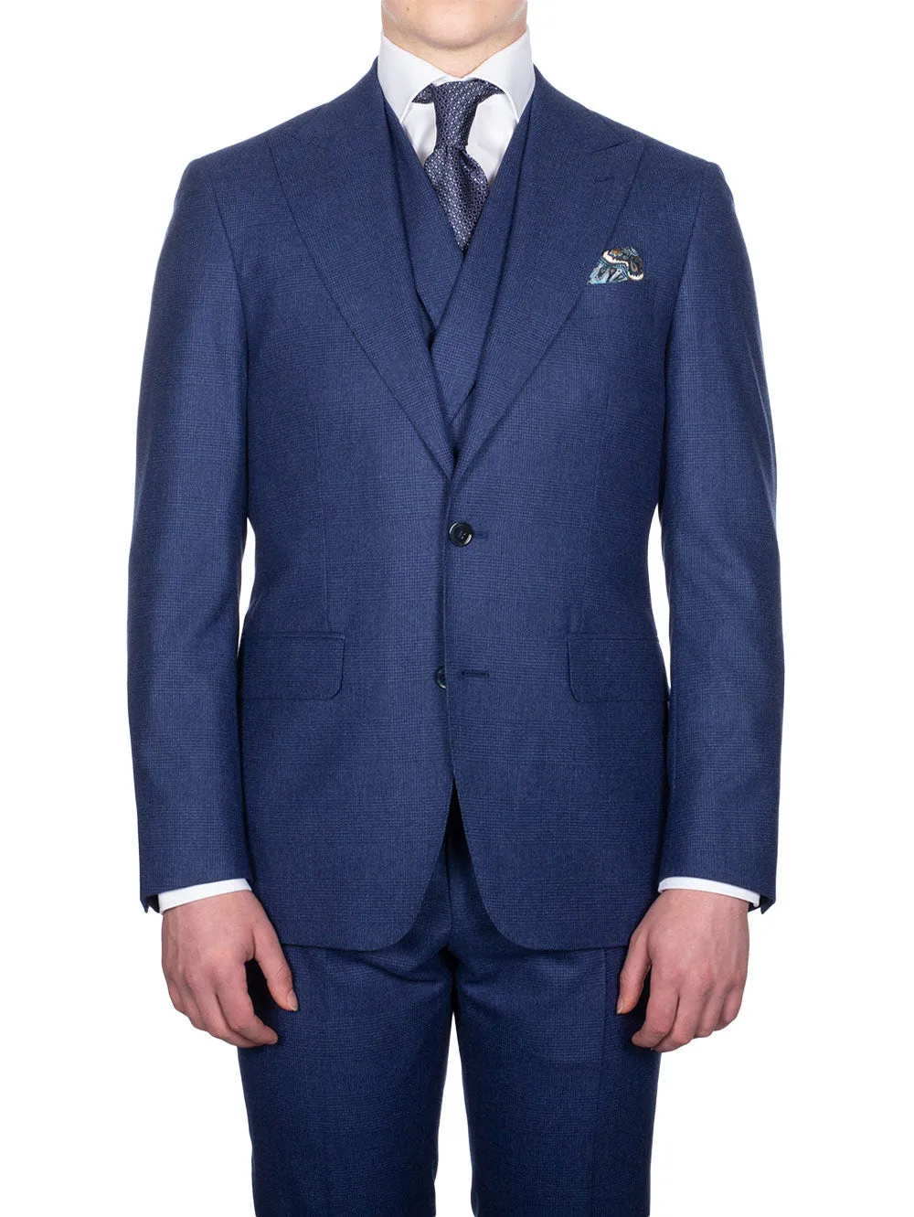 Check Cashmere Blend 3 Piece Suit Blue